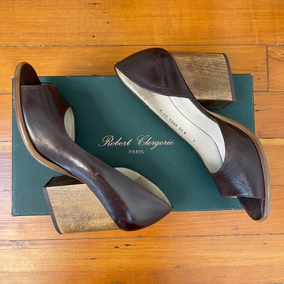 Robert Clergerie Shoes - Robert Clergerie Peep Toe Wooden Block Heels Brown Size 37